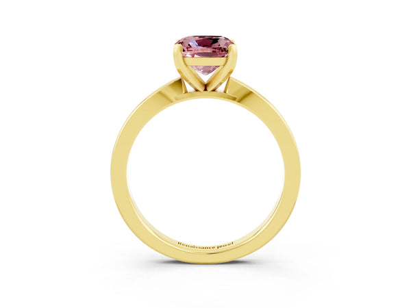 Yellow gold Cushion Cut Morganite Solitaire Engagement Ring with Classic Band and Four-Prong Setting