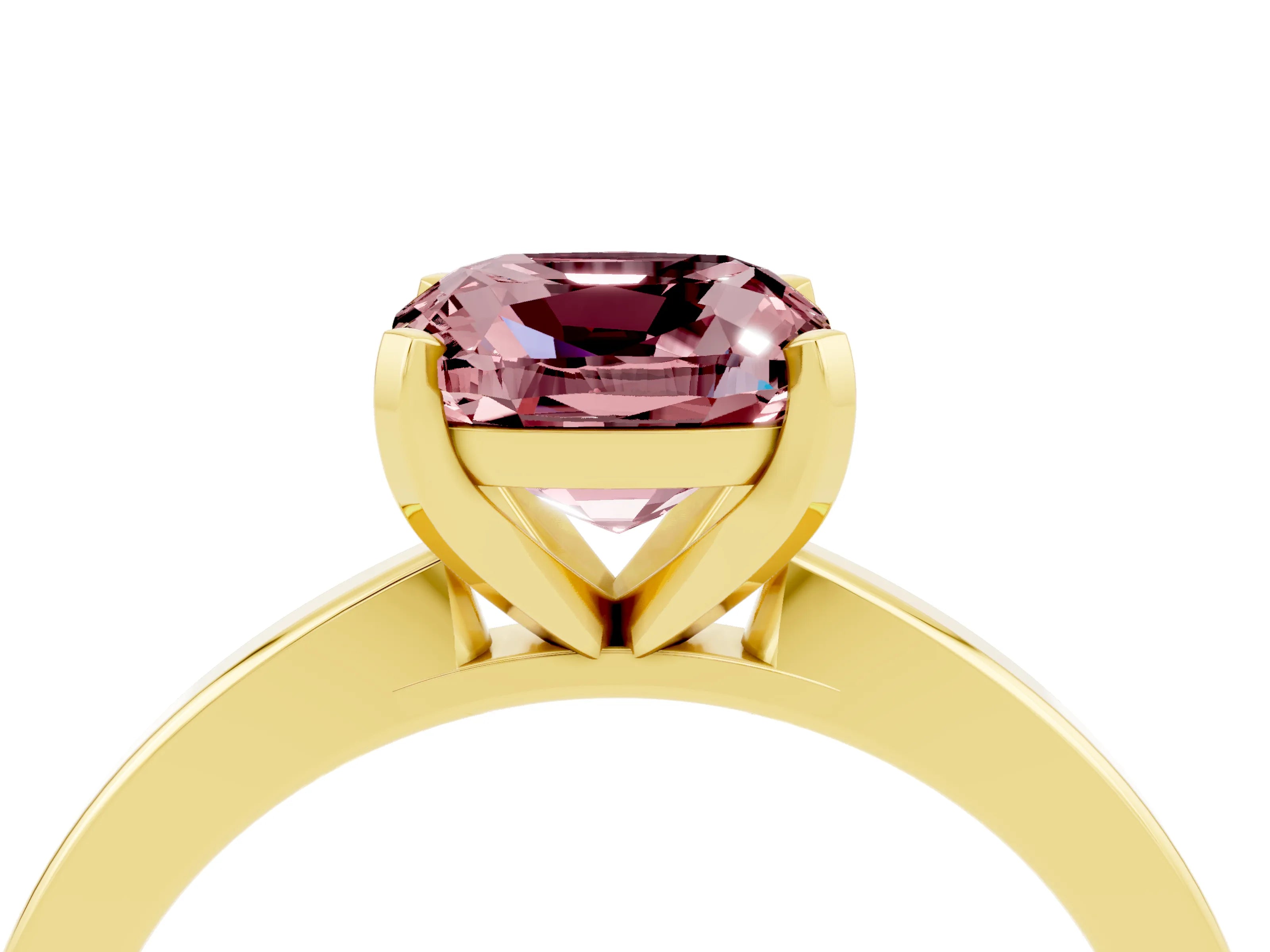 Yellow gold Cushion Cut Morganite Solitaire Engagement Ring with Classic Band and Four-Prong Setting_28
