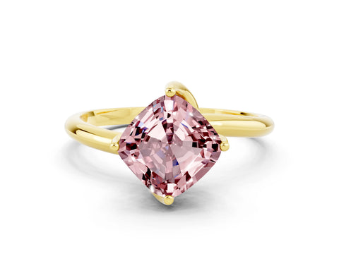 Yellow gold Cushion Cut Morganite Solitaire Engagement Ring with Four-Prong Setting and Classic Band_12