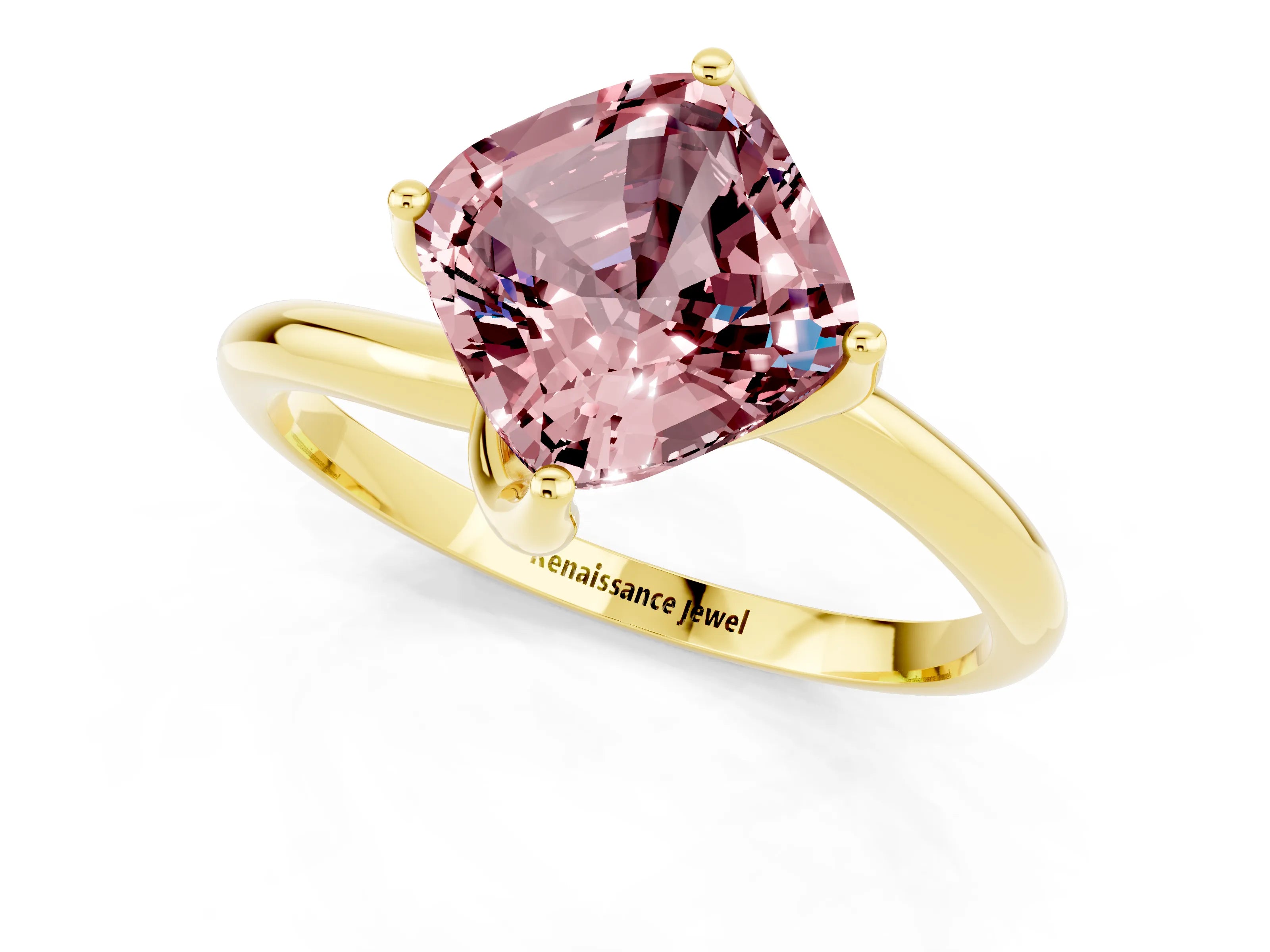 Yellow gold Cushion Cut Morganite Solitaire Engagement Ring with Four-Prong Setting and Classic Band_13