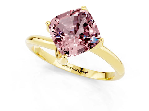 Yellow gold Cushion Cut Morganite Solitaire Engagement Ring with Four-Prong Setting and Classic Band_13