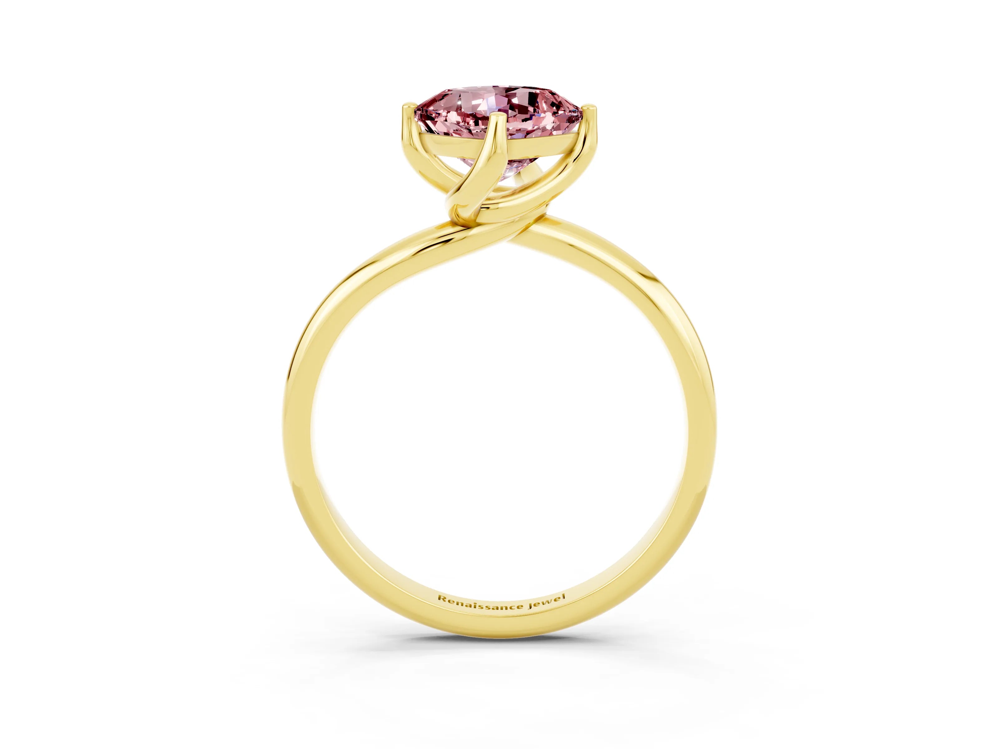 Yellow gold Cushion Cut Morganite Solitaire Engagement Ring with Four-Prong Setting and Classic Band_15