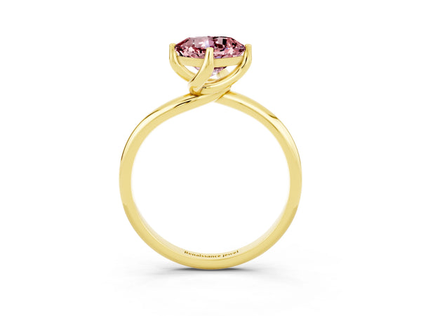 Yellow gold Cushion Cut Morganite Solitaire Engagement Ring with Four-Prong Setting and Classic Band