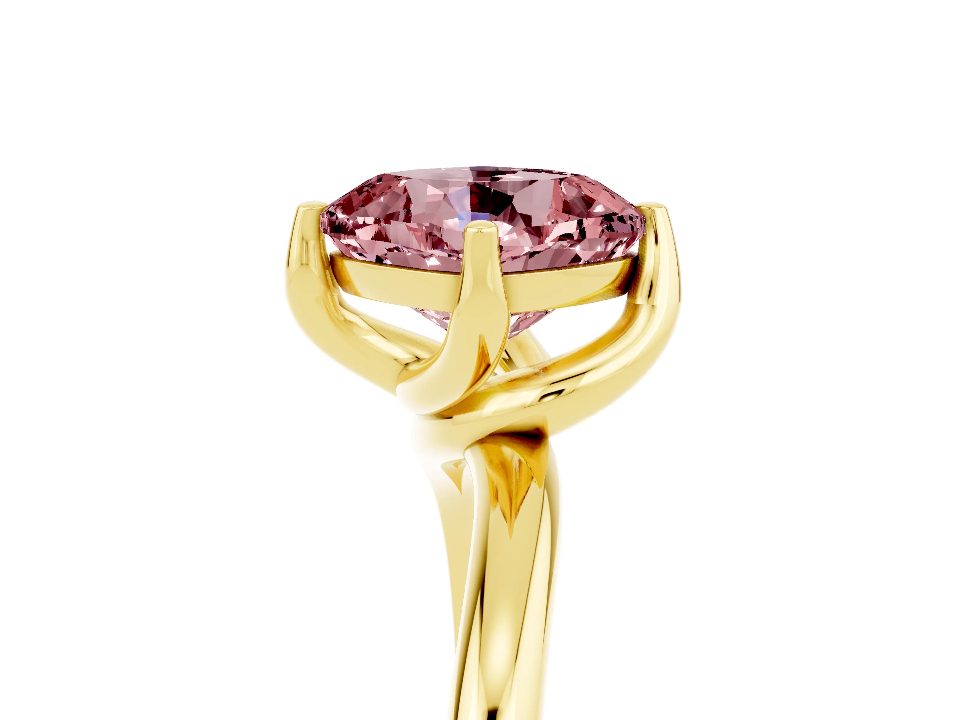 Yellow gold Cushion Cut Morganite Solitaire Engagement Ring with Four-Prong Setting and Classic Band_17