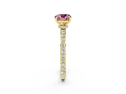 Yellow gold Cushion Cut Morganite Solitaire Engagement Ring with Pavé Band and Four-Prong Setting_2