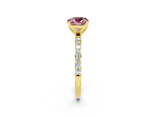 Yellow gold Cushion Cut Morganite Solitaire Engagement Ring with Round  Pavé Band and Prong Setting