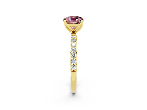 Yellow gold Cushion Cut Morganite Solitaire Engagement Ring with Pavé Band and Prong Setting_2