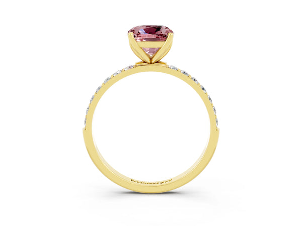 Yellow gold Cushion Cut Morganite Solitaire Engagement Ring with Round  Pavé Band and Prong Setting