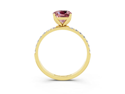 Yellow gold Cushion Cut Morganite Solitaire Engagement Ring with Pavé Band and Prong Setting_3