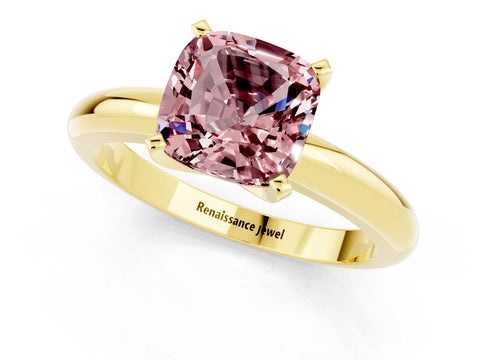 Yellow gold Cushion Cut Morganite Solitaire Engagement Ring with Round Band and Four-Prong Setting_1