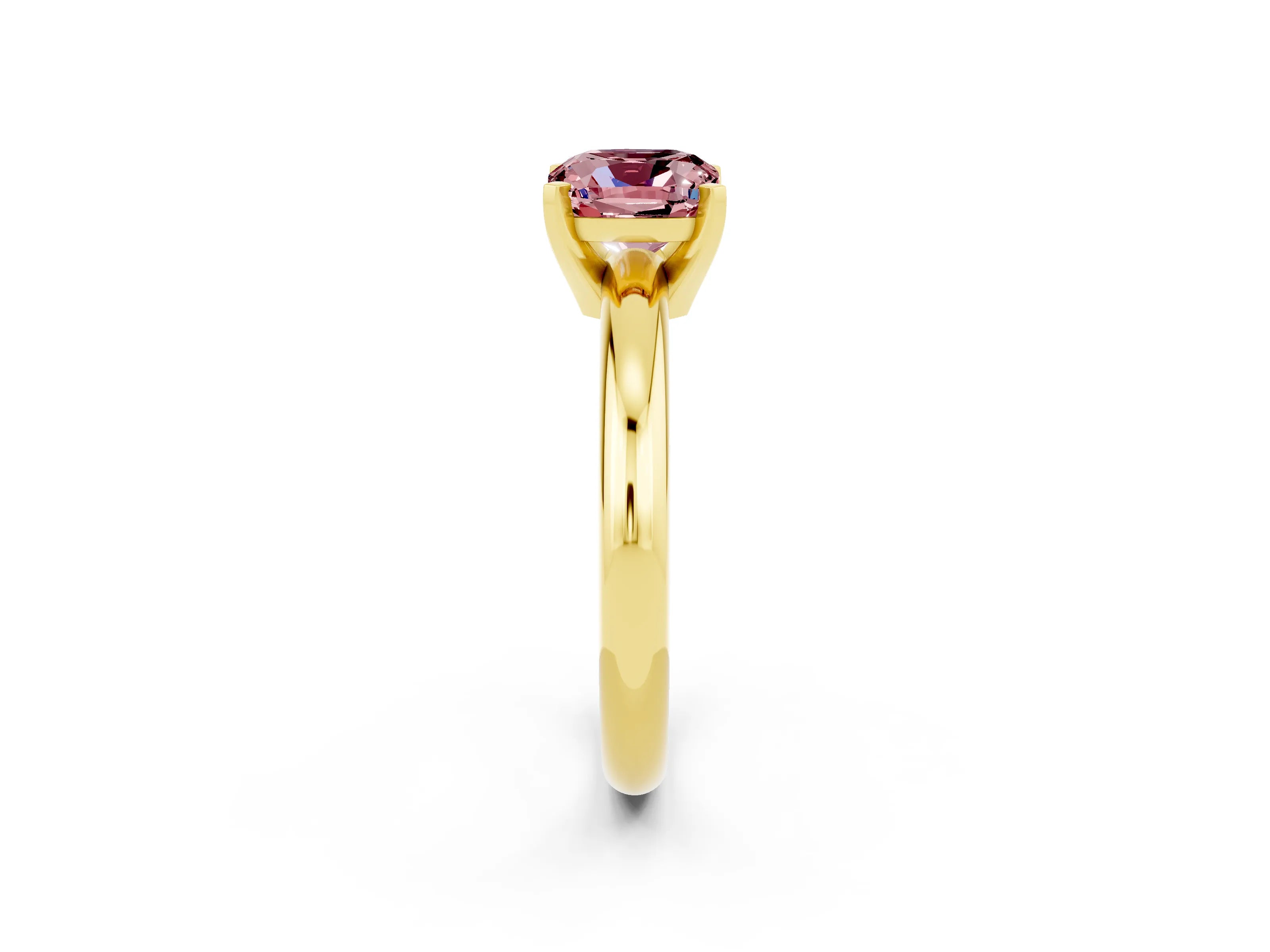 Yellow gold Cushion Cut Morganite Solitaire Engagement Ring with Round Band and Four-Prong Setting_2