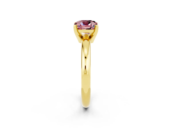 Yellow gold Cushion Cut Morganite Solitaire Engagement Ring with Round Band and Four-Prong Setting