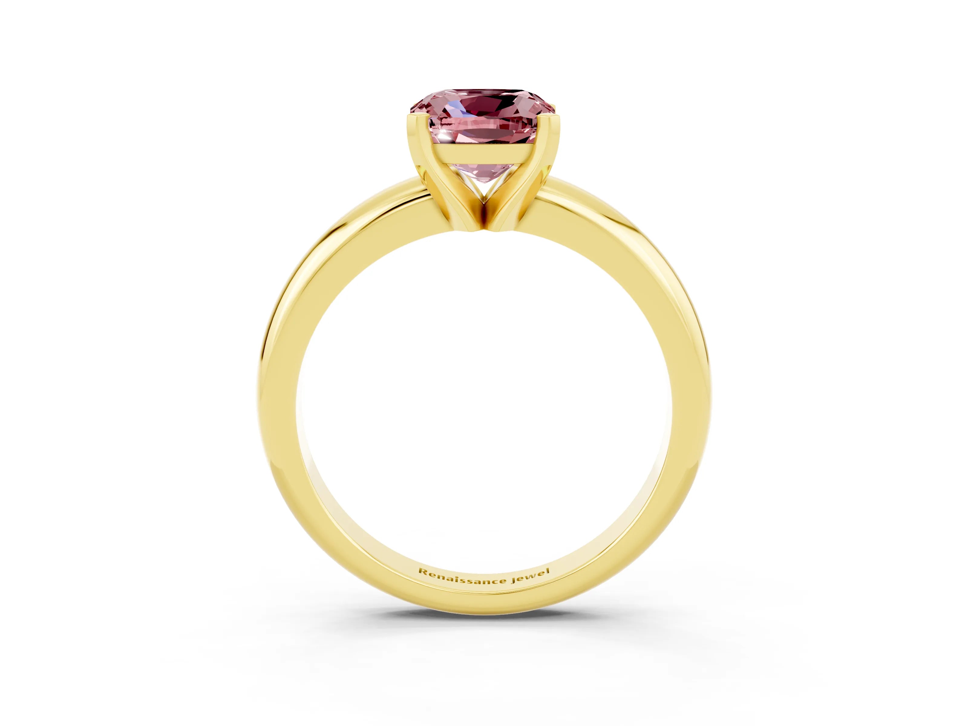 Yellow gold Cushion Cut Morganite Solitaire Engagement Ring with Round Band and Four-Prong Setting_3