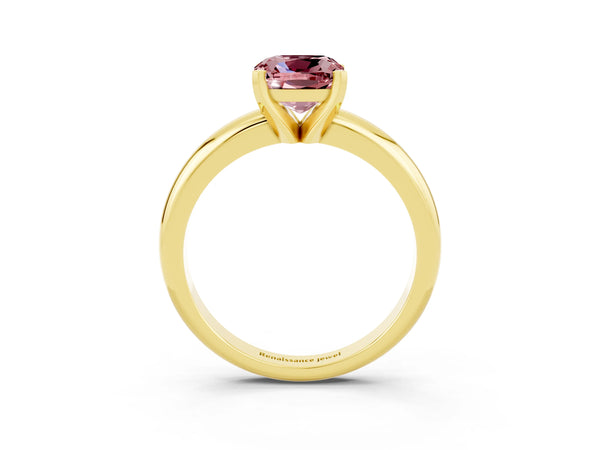 Yellow gold Cushion Cut Morganite Solitaire Engagement Ring with Round Band and Four-Prong Setting