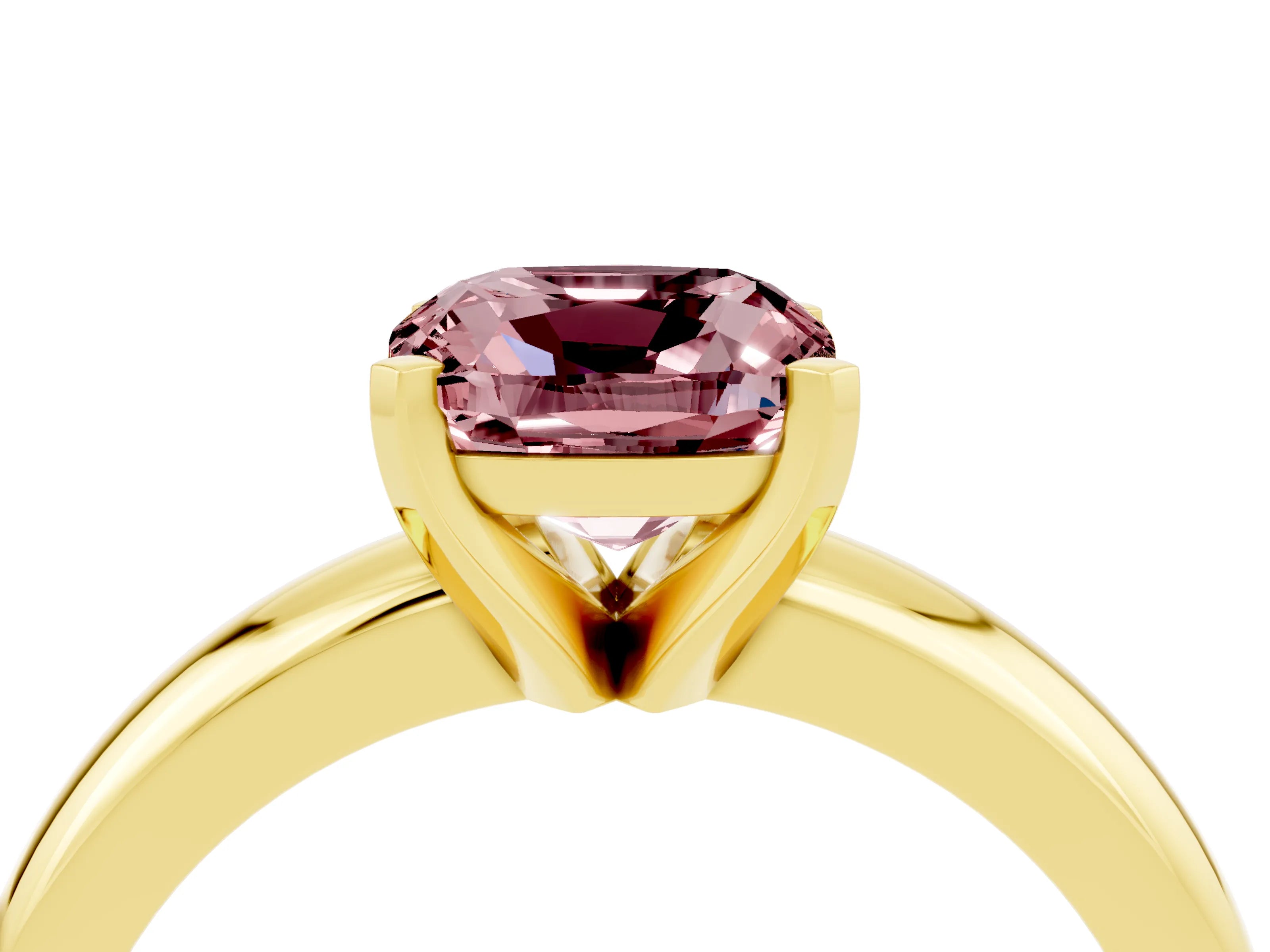 Yellow gold Cushion Cut Morganite Solitaire Engagement Ring with Round Band and Four-Prong Setting_4