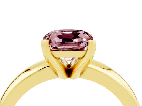 Yellow gold Cushion Cut Morganite Solitaire Engagement Ring with Round Band and Four-Prong Setting_4