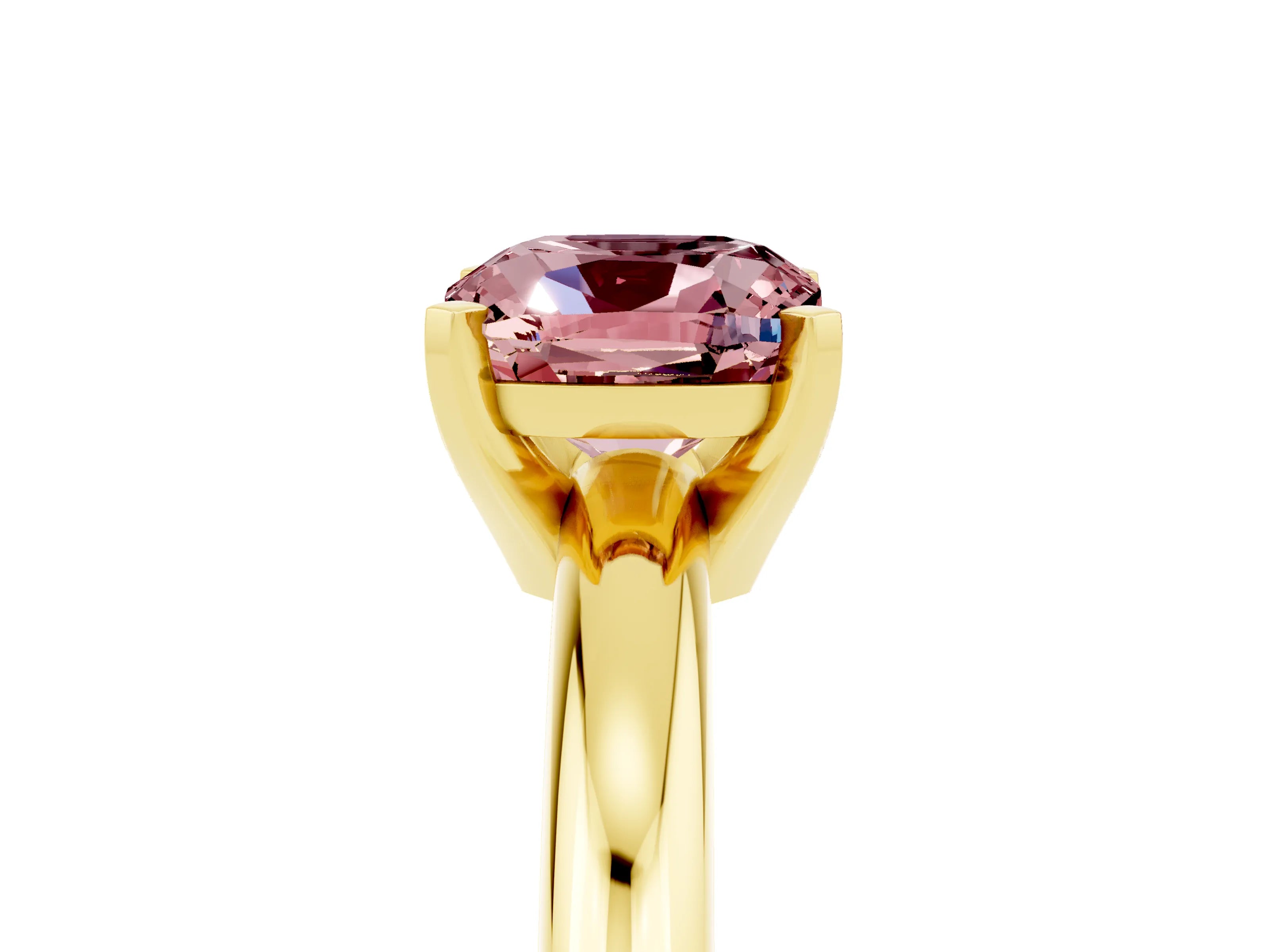 Yellow gold Cushion Cut Morganite Solitaire Engagement Ring with Round Band and Four-Prong Setting_5