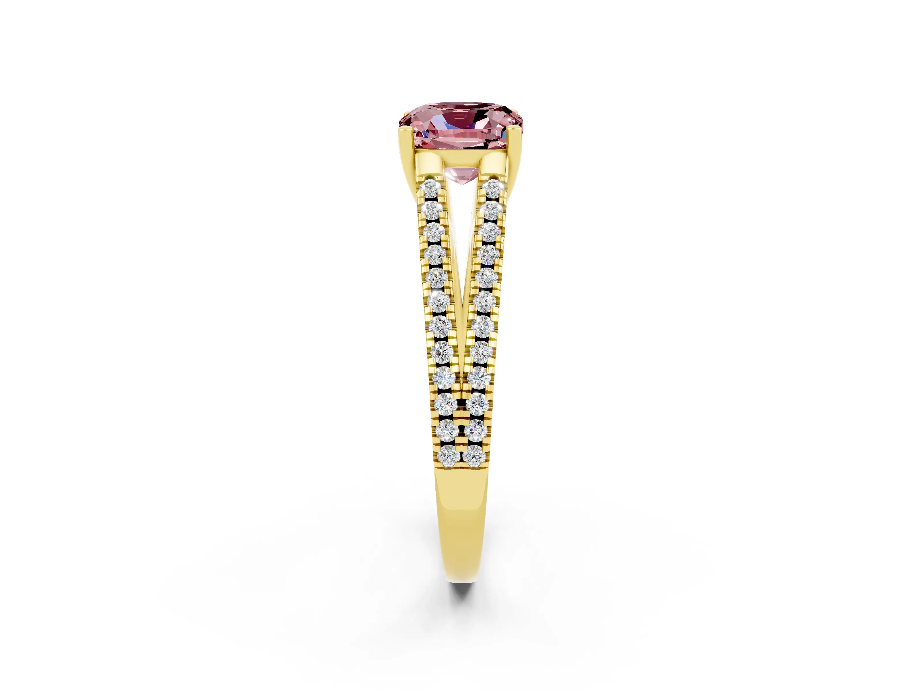 Yellow gold Cushion Cut Morganite Solitaire Engagement Ring with Split Shank Pavé Band_2