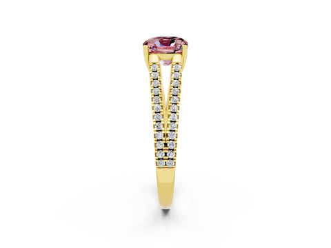 Yellow gold Cushion Cut Morganite Solitaire Engagement Ring with Split Shank Pavé Band_2