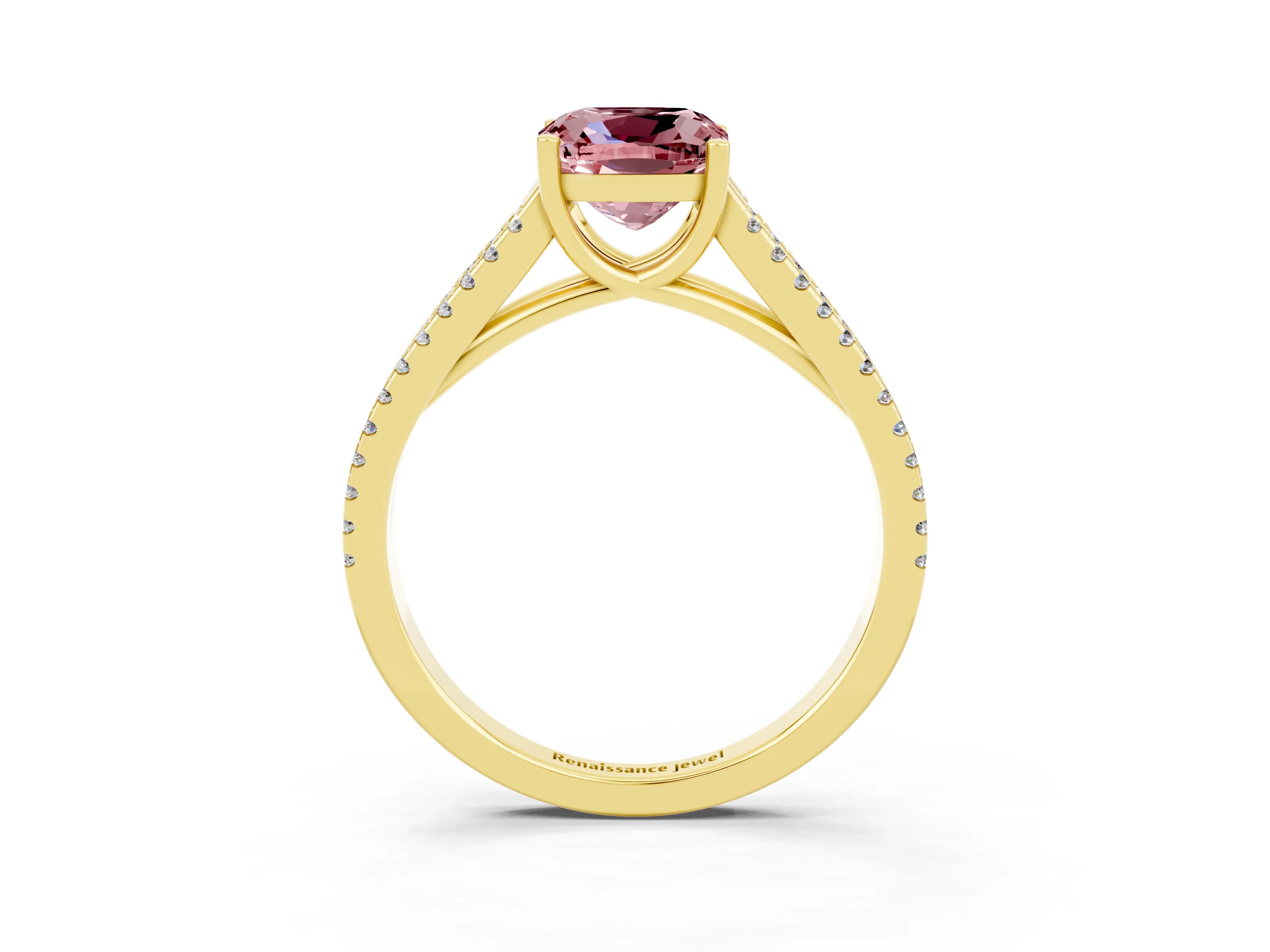 Yellow gold Cushion Cut Morganite Solitaire Engagement Ring with Split Shank Pavé Band_3