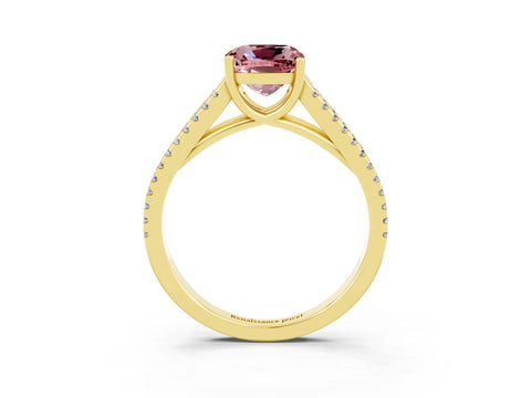 Yellow gold Cushion Cut Morganite Solitaire Engagement Ring with Split Shank Pavé Band_3