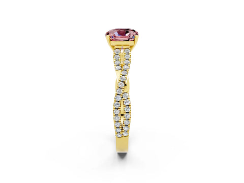 Yellow gold Cushion Cut Morganite Solitaire Engagement Ring with Twisted Pavé Band and Four-Prong Setting_14