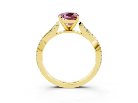 Yellow gold Cushion Cut Morganite Solitaire Engagement Ring with Twisted Pavé Band and Four-Prong Setting_15