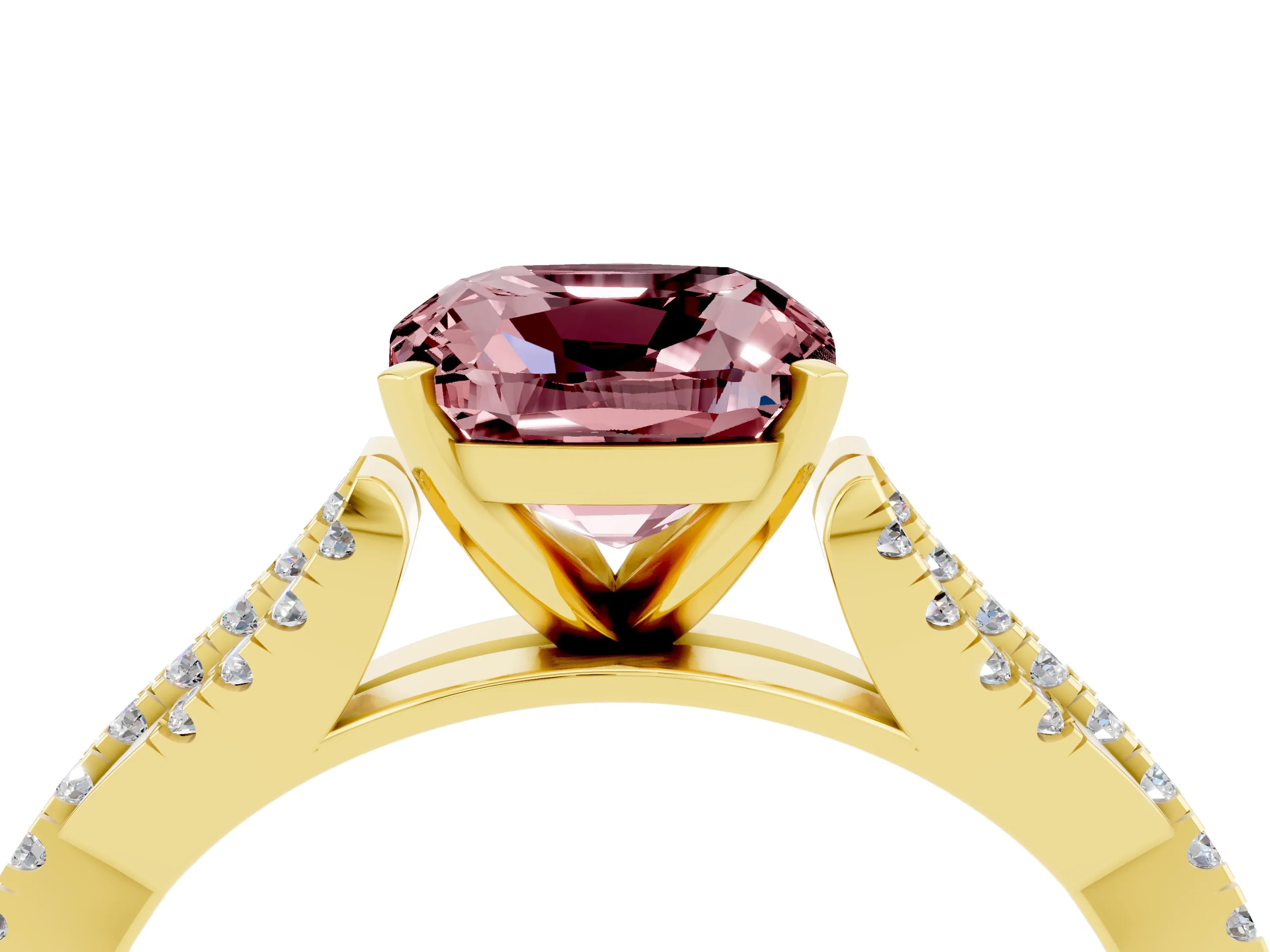 Yellow gold Cushion Cut Morganite Solitaire Engagement Ring with Twisted Pavé Band and Four-Prong Setting_16