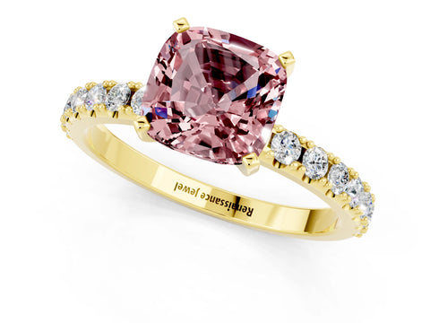 Yellow gold Cushion Cut Morganite Solitaire Pavé Band with Four-Prong Setting_1