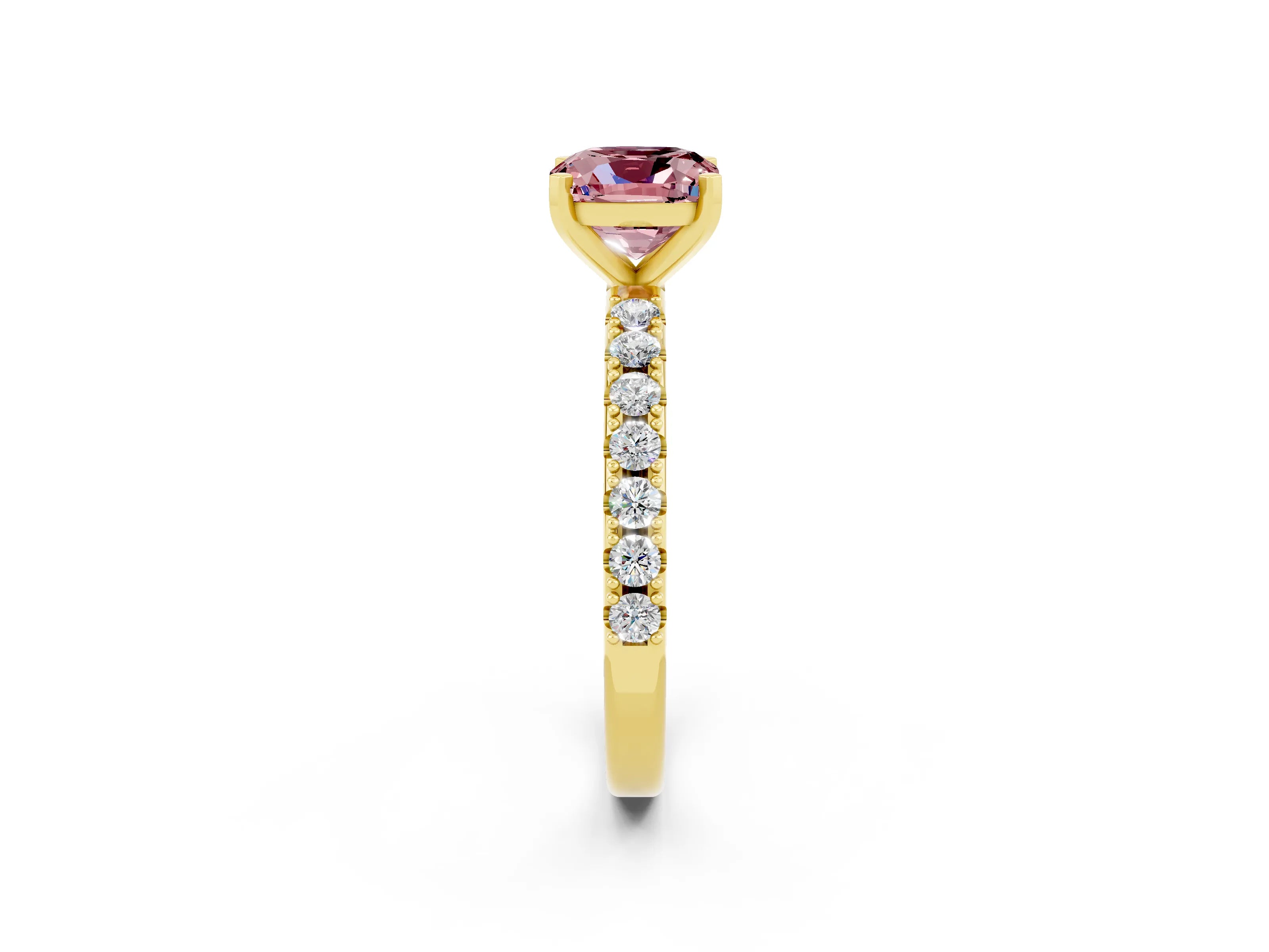 Yellow gold Cushion Cut Morganite Solitaire Pavé Band with Four-Prong Setting_2