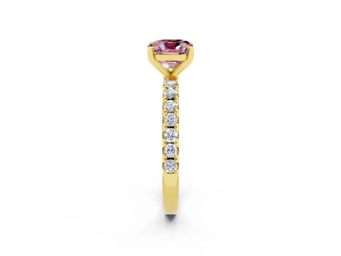 Yellow gold Cushion Cut Morganite Solitaire Pavé Band with Four-Prong Setting_2