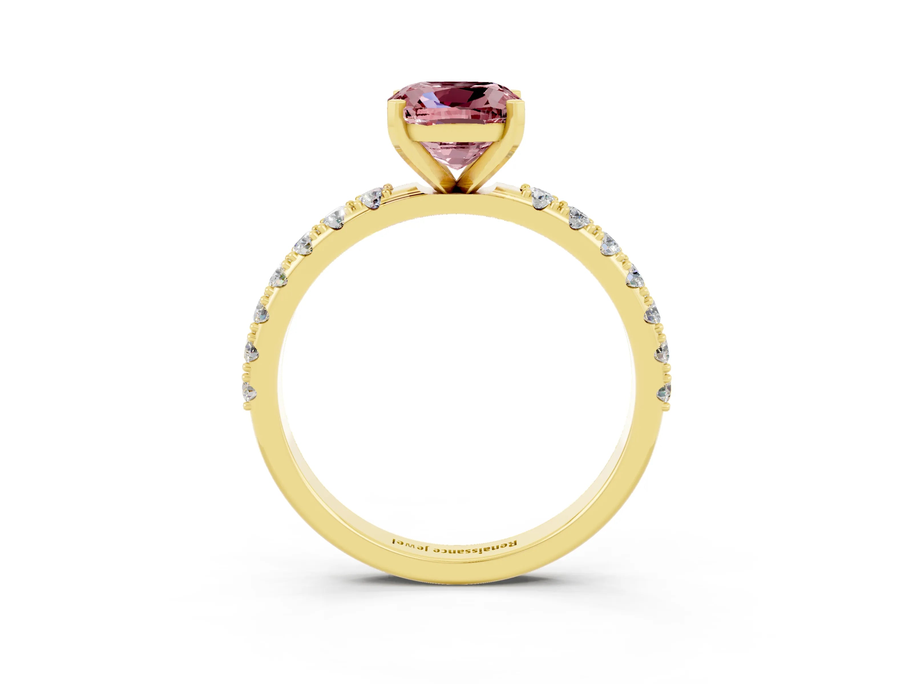 Yellow gold Cushion Cut Morganite Solitaire Pavé Band with Four-Prong Setting_3
