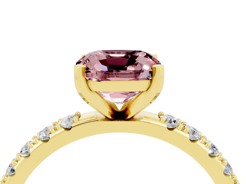 Yellow gold Cushion Cut Morganite Solitaire Pavé Band with Four-Prong Setting_4