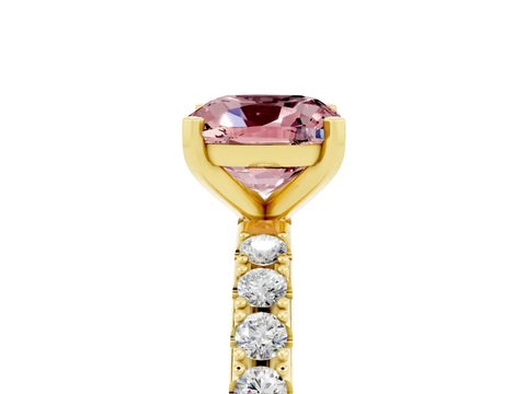 Yellow gold Cushion Cut Morganite Solitaire Pavé Band with Four-Prong Setting_5