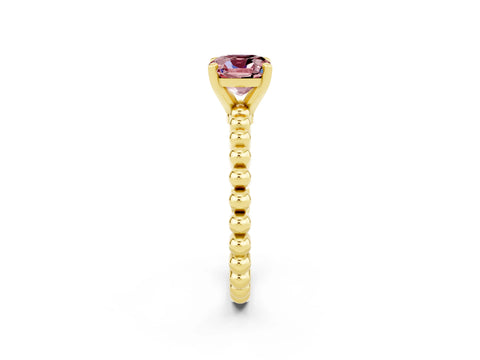 Yellow gold Cushion Cut Morganite Solitaire Ring with Beaded Band and Prong Setting_2