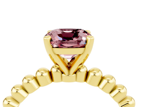 Yellow gold Cushion Cut Morganite Solitaire Ring with Beaded Band and Prong Setting_4