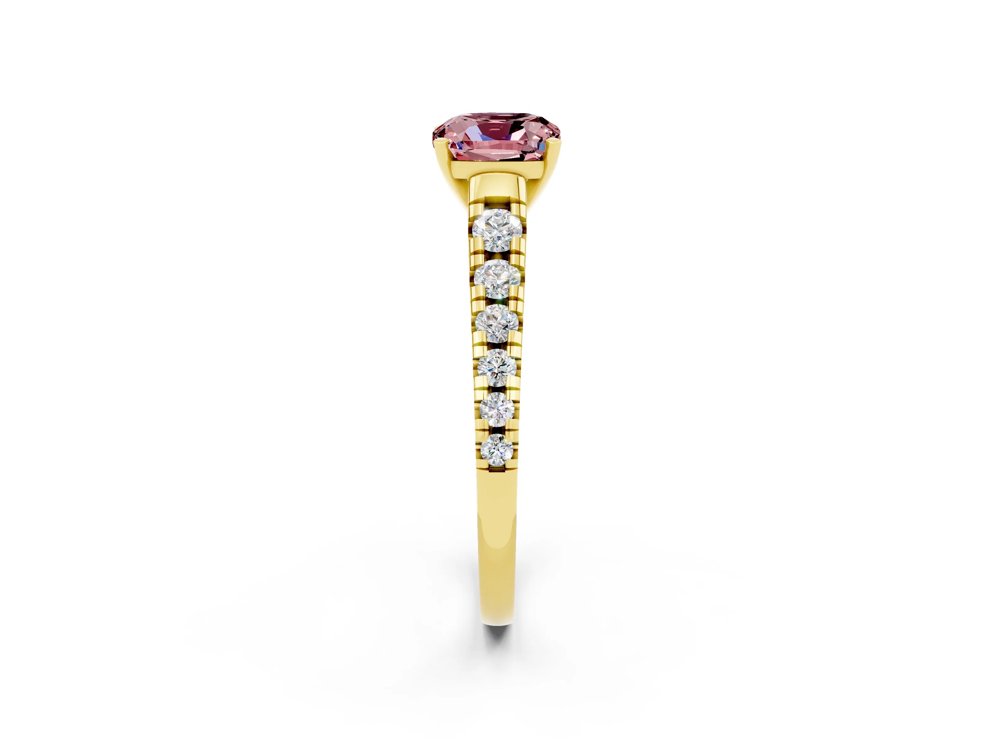 Yellow gold Cushion Cut Morganite Solitaire Ring with Cathedral Setting and Pavé Band_2