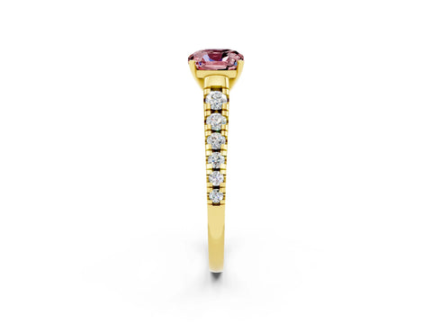 Yellow gold Cushion Cut Morganite Solitaire Ring with Cathedral Setting and Pavé Band_2