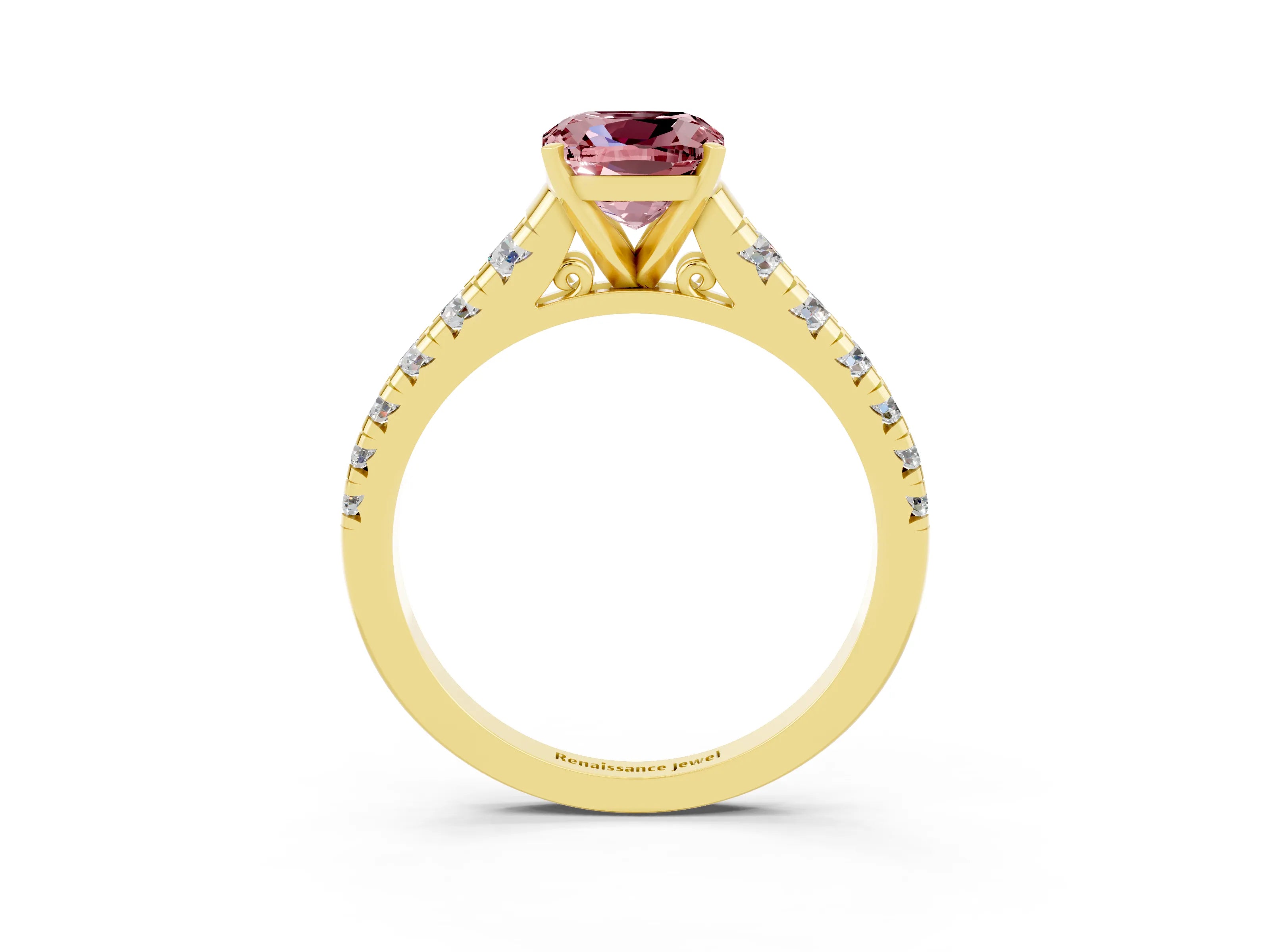 Yellow gold Cushion Cut Morganite Solitaire Ring with Cathedral Setting and Pavé Band_3