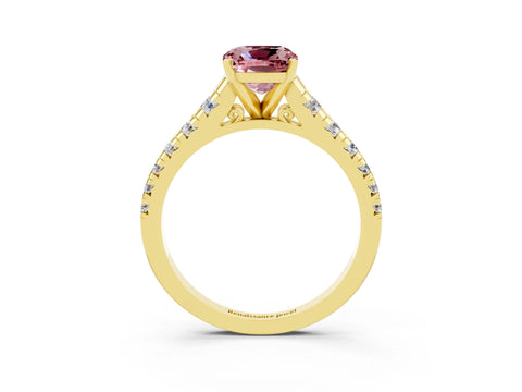 Yellow gold Cushion Cut Morganite Solitaire Ring with Cathedral Setting and Pavé Band_3