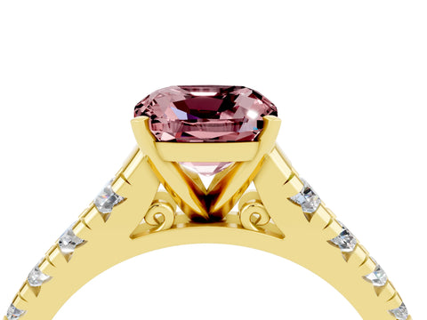 Yellow gold Cushion Cut Morganite Solitaire Ring with Cathedral Setting and Pavé Band_4