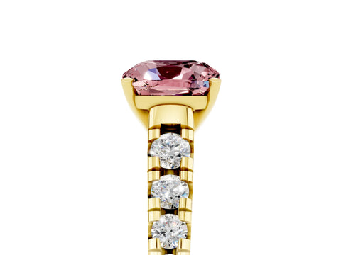 Yellow gold Cushion Cut Morganite Solitaire Ring with Cathedral Setting and Pavé Band_5