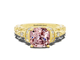 Yellow gold Cushion Cut Morganite Solitaire Ring with Filigree Band and Four-Prong Setting_24