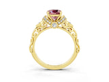 Yellow gold Cushion Cut Morganite Solitaire Ring with Filigree Band and Four-Prong Setting_27