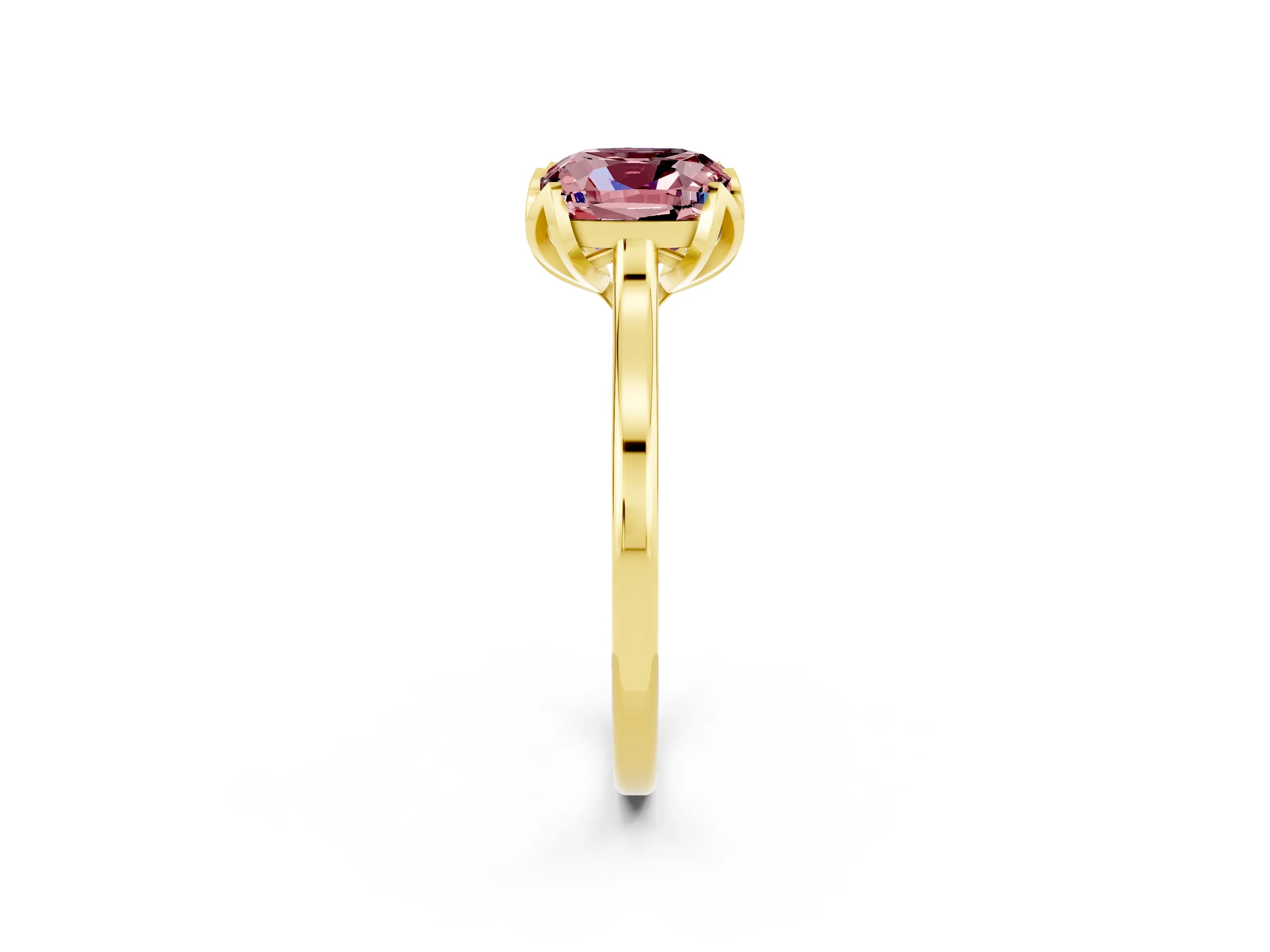 Yellow gold Cushion Cut Morganite Solitaire Ring with Flower Prong Setting and Classic Band_14