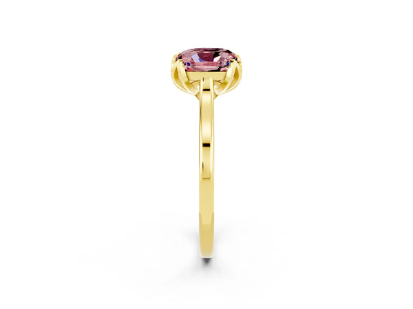 Yellow gold Cushion Cut Morganite Solitaire Ring with Flower Prong Setting and Classic Band