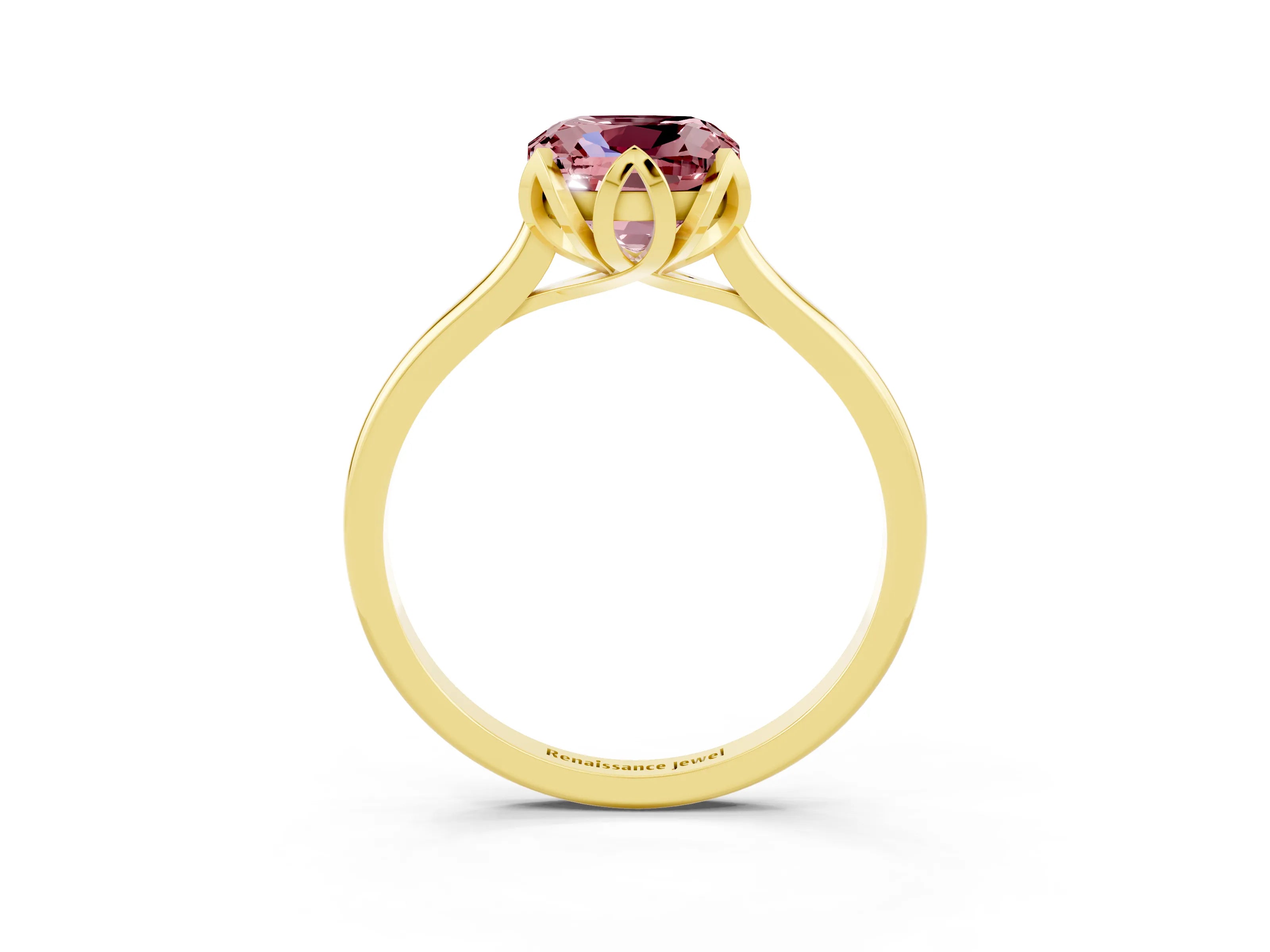 Yellow gold Cushion Cut Morganite Solitaire Ring with Flower Prong Setting and Classic Band_15