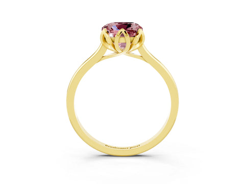 Yellow gold Cushion Cut Morganite Solitaire Ring with Flower Prong Setting and Classic Band_15
