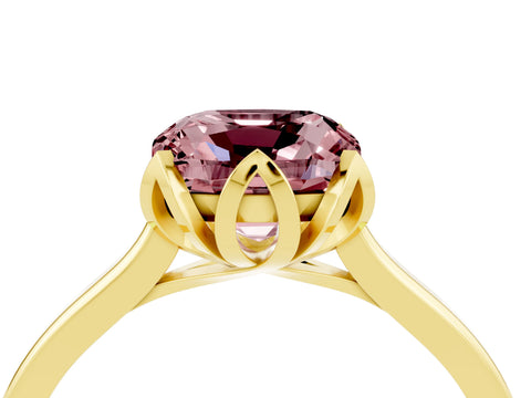 Yellow gold Cushion Cut Morganite Solitaire Ring with Flower Prong Setting and Classic Band_16