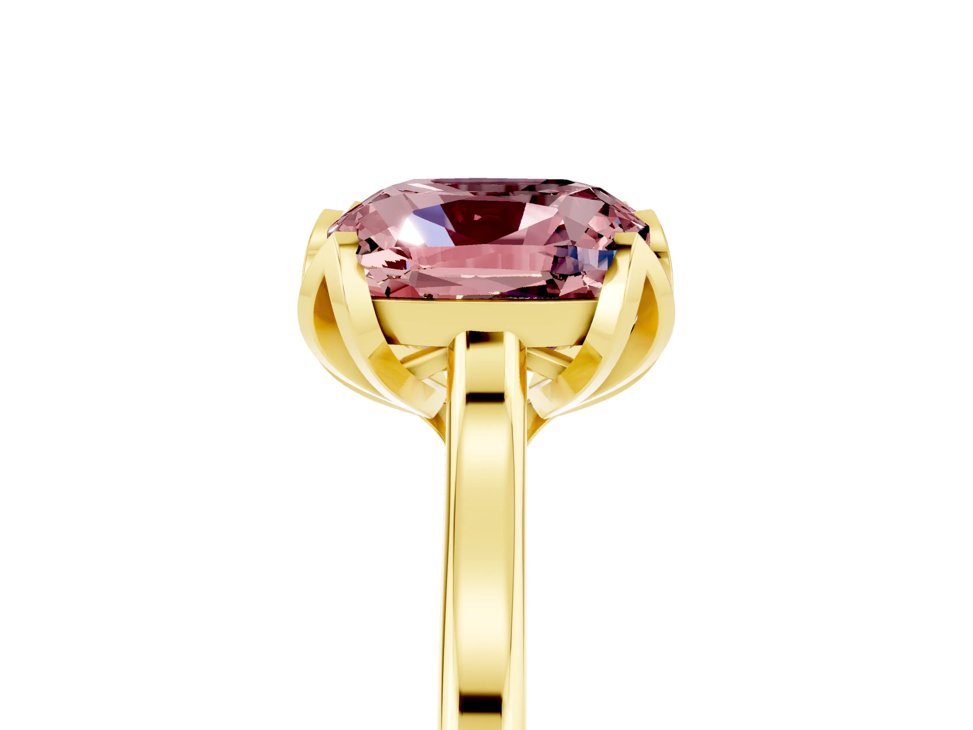 Yellow gold Cushion Cut Morganite Solitaire Ring with Flower Prong Setting and Classic Band_17